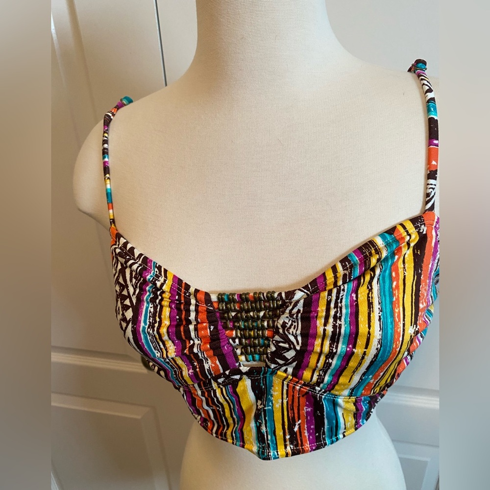 Hobie Bikini Top Swimsuit Swim Beaded Bandeau Tankini Crop Sz L. NWOT